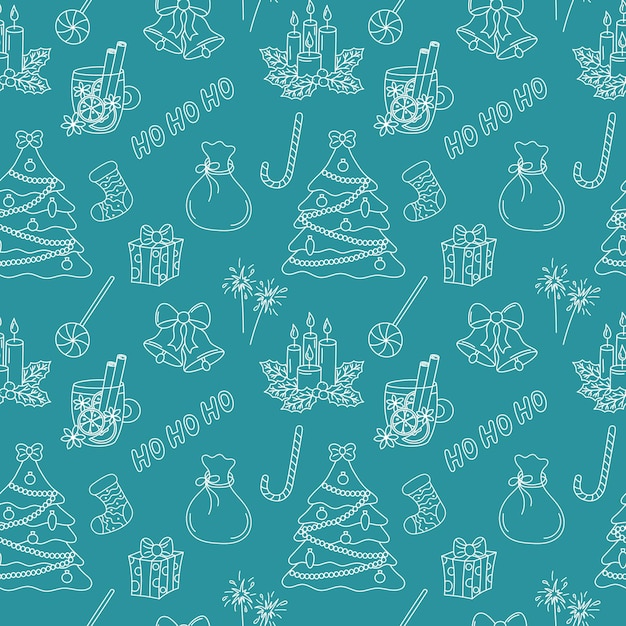 Patrón de doodle de Navidad Fondo transparente de vector con contorno dibujado a mano Elementos de vacaciones de Navidad Objetos de diseño de Navidad Doodle repetir ilustración