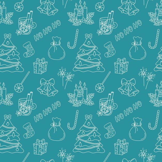 Patrón de doodle de Navidad Fondo transparente de vector con contorno dibujado a mano Elementos de vacaciones de Navidad Objetos de diseño de Navidad Doodle repetir ilustración