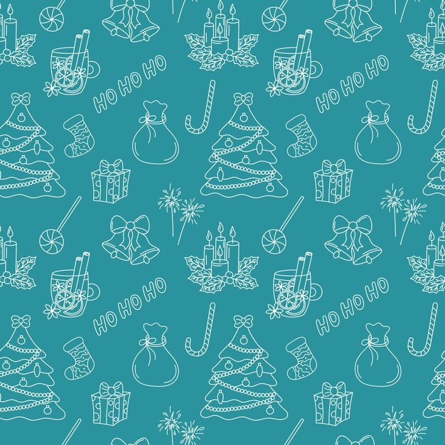 Patrón de doodle de Navidad Fondo transparente de vector con contorno dibujado a mano Elementos de vacaciones de Navidad Objetos de diseño de Navidad Doodle repetir ilustración