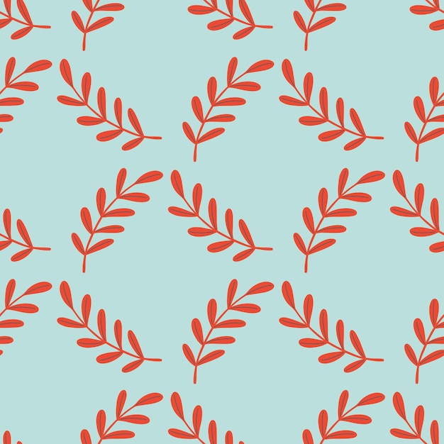 Patrón de doodle transparente de estilo geométrico con elementos de ramas de hojas rojas.