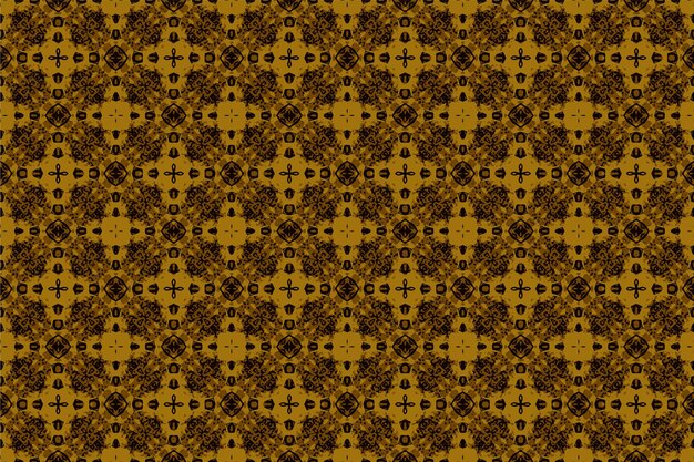 Un patrón dorado y negro con una cuadrícula de círculos y estrellas.