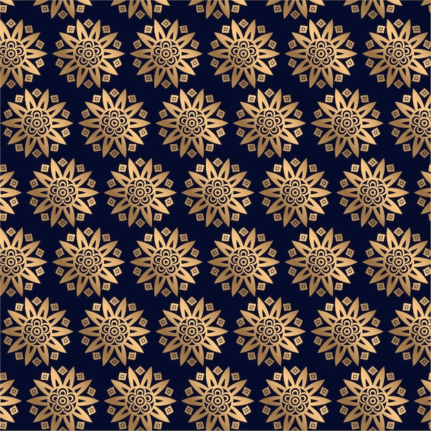 Patrón dorado y negro con una estrella sobre un fondo azul oscuro.