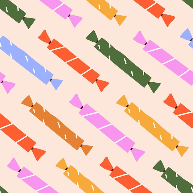 Patrón de dulces envueltos dulces fondo sin costuras Impresión repetida con dulces en envoltura colorida Diseño repetible sin fin para paquetes de tela textil Ilustración vectorial plana para niños