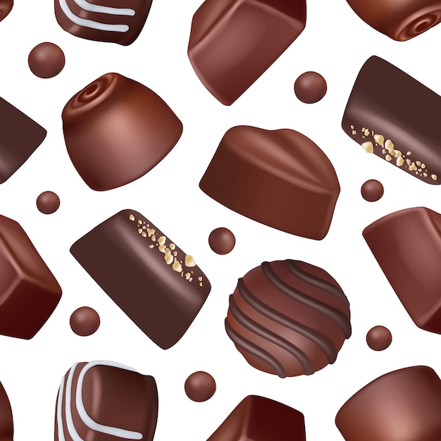 Patrón de dulces imágenes de postres de chocolate para diseño textil dulces de cacao caramelos negros fondo transparente de vector decente