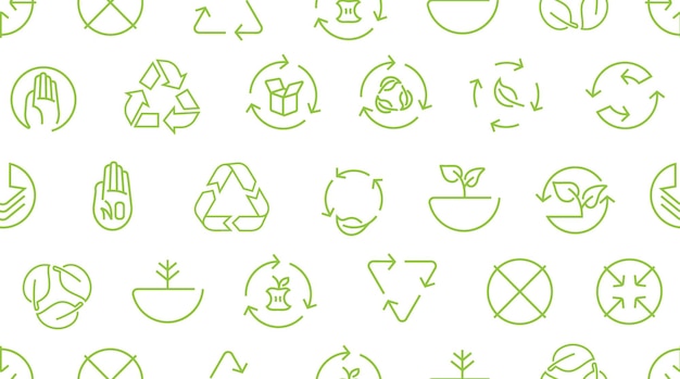 patrón ecológico verde sin costuras plantilla conjunto de flechas eco reciclaje vector reutilización ornamento sobre fondo blanco