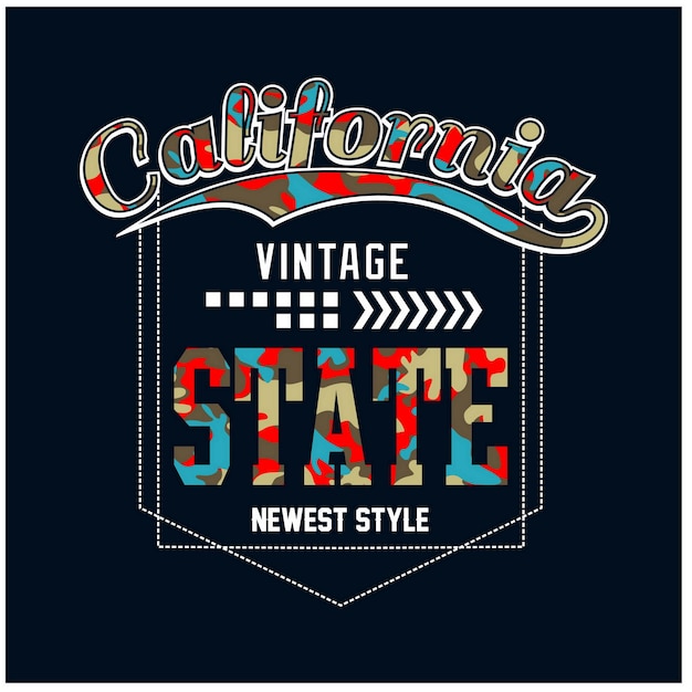 Patrón del ejército de California y diseño de tipografía de camuflaje en ilustración vectorial