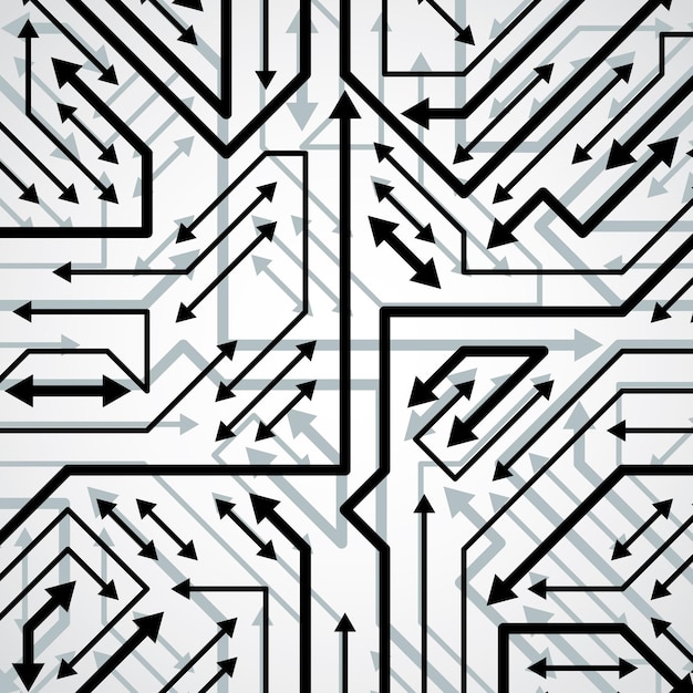 Patrón electrónico vectorial con esquema de microchip, fondo futurista de alta tecnología de placa de circuito. Conexiones digitales y flechas.