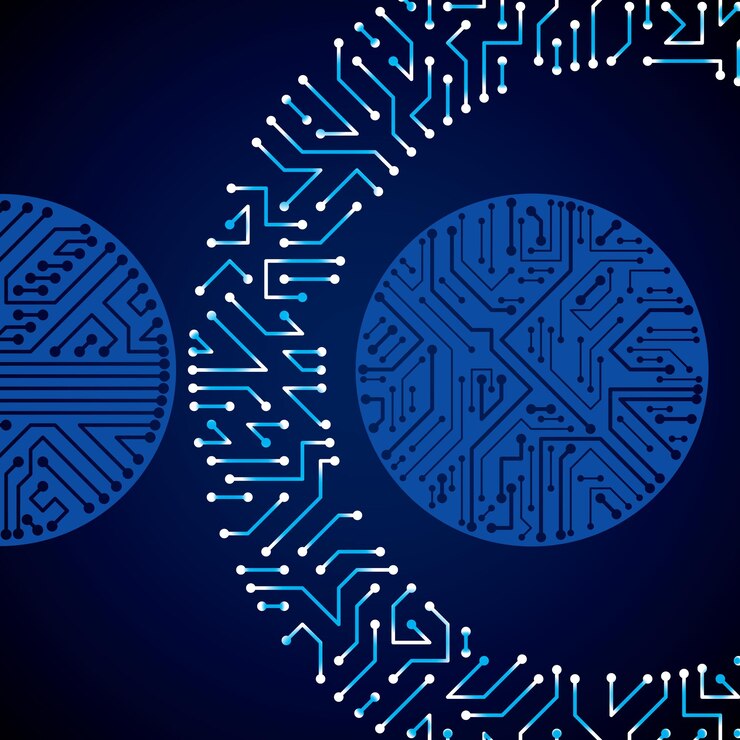 Vector patrón electrónico vectorial con esquema de microchip, placa de circuito luminiscente, fondo futurista de alta tecnología. conexiones digitales, efecto flash.