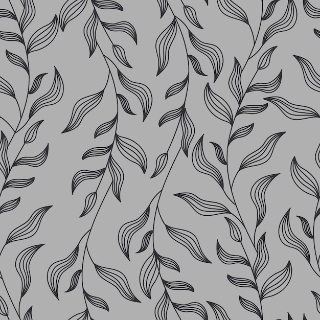 Patrón elegante de hojas negras sobre un fondo gris para postales de invitaciones de boda