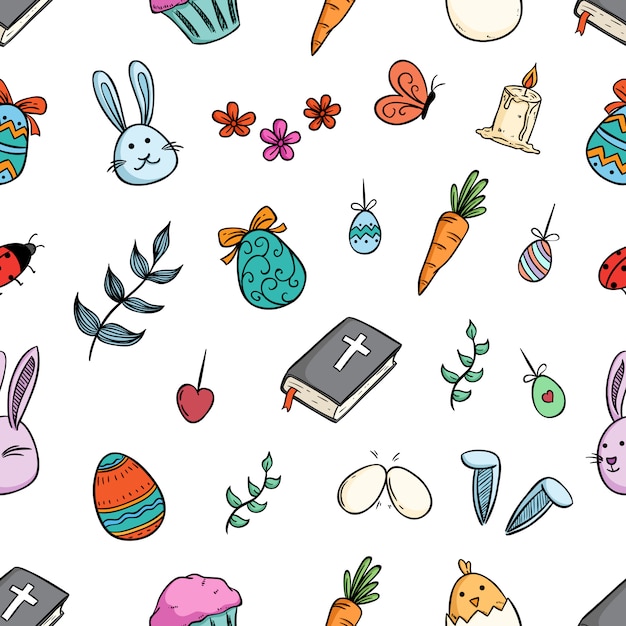 sin patrón de elementos de pascua o personaje con doodle art