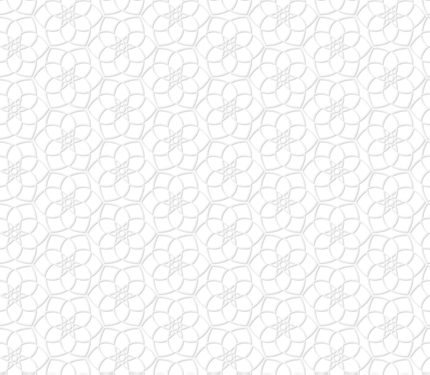 Patrón de encaje transparente floral geométrico Efecto de papel blanco Fondo de estilo árabe Adorno oriental Plantilla de diseño vectorial para invitaciones redes sociales fondos de pantalla textiles, etc.