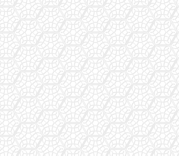 Patrón de encaje transparente floral geométrico Efecto de papel blanco Fondo de estilo árabe Adorno oriental Plantilla de diseño vectorial para invitaciones redes sociales fondos de pantalla textiles, etc.