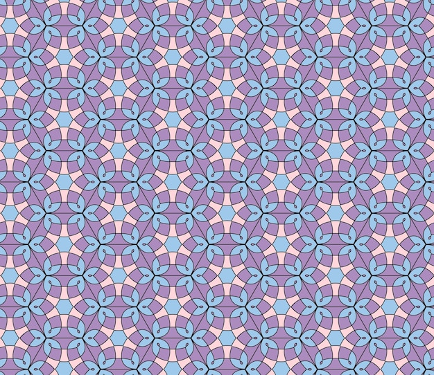 Patrón de encaje transparente floral pastel Fondo de mosaico azul púrpura suave geométrico Ornamento oriental Plantilla de diseño vectorial para invitaciones, tarjetas de felicitación, fondos de pantalla textiles, etc.