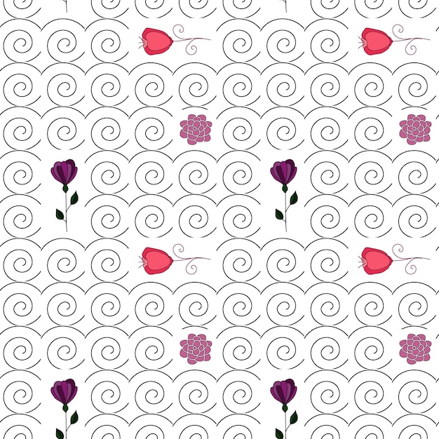 Patrón de encaje vectorial sin costura Espirales ondas con delicadas flores