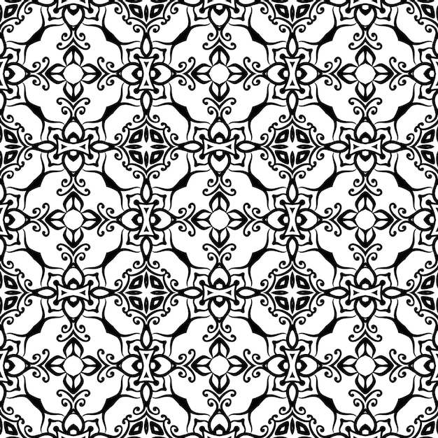 Patrón de encaje vectorial florecimiento sin costuras fondo mandala líneas ornamentadas intrincadas diseño decorativo árabe azulejos cuadrados ornamento simétrico ilustración oriental