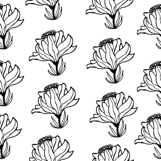 Patrón escandinavo sin fisuras con lindo doodle contorno boda icono flor ilustración vectorial