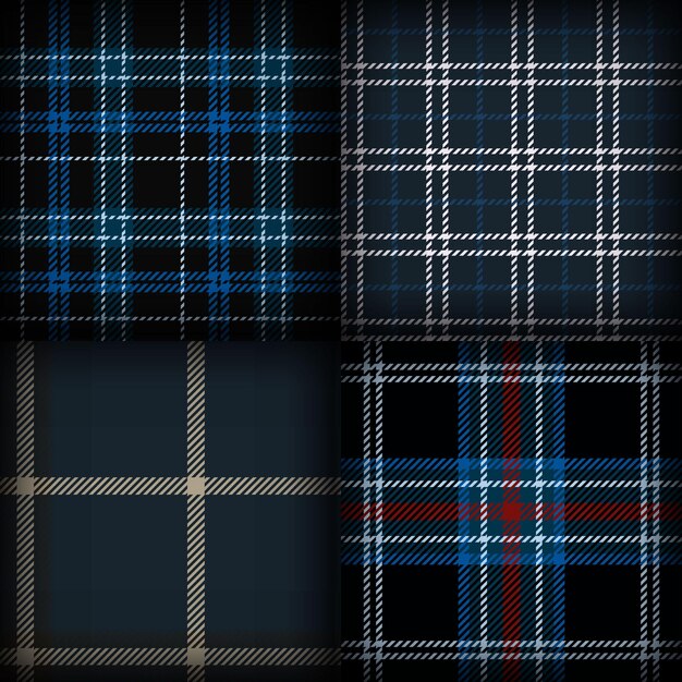 Patrón de Escocia de tartán de paquete con ilustración de vector de colores azul rojo y blanco