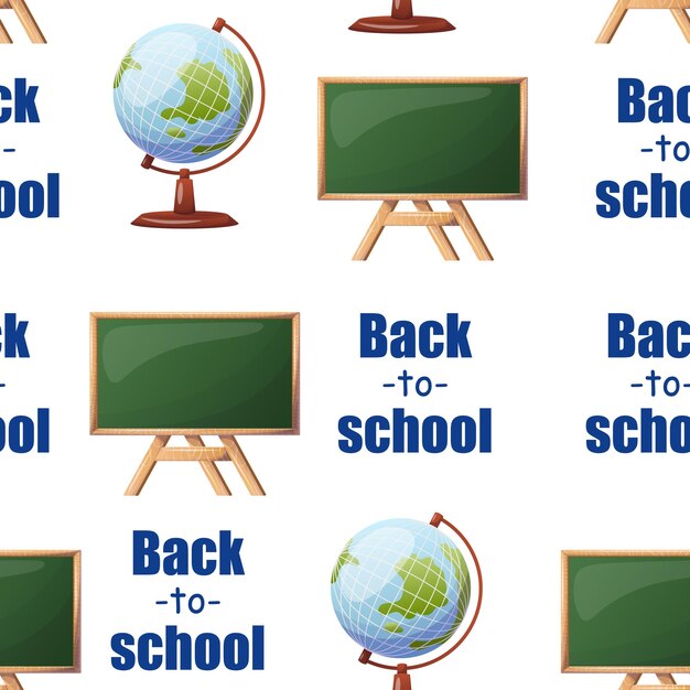 patrón de escuela sin costuras en un fondo blanco ilustración de color tablero escolar globo