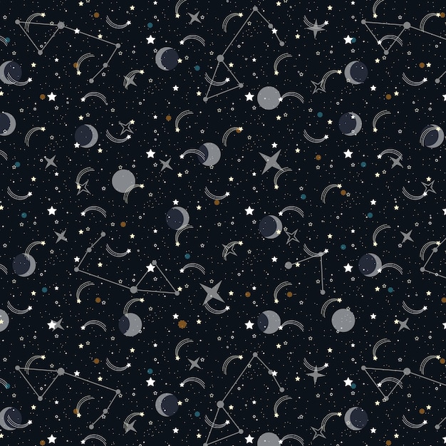 Patrón espacial dibujado a mano estilo papel fondo de la galaxia