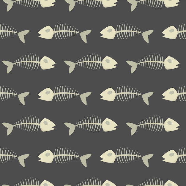 Patrón de esqueleto de pescado Fondo de vector transparente
