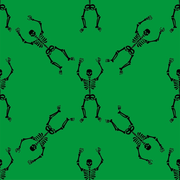 Patrón de esqueletos sobre un fondo verde