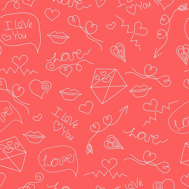Patrón Establezca elementos decorativos de corazón íconos inscripciones Día de San Valentín Letras Frases Te quiero