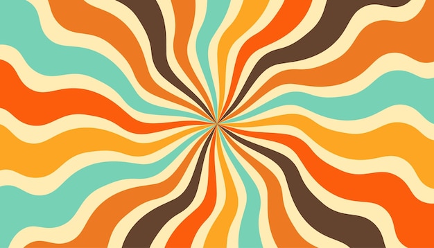Patrón de estallido solar retro con olas giratorias en colores vibrantes