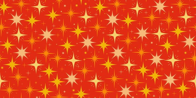 Patrón estelar sin costuras con chispas planas símbolos en un fondo rojo diseño lindo con luces brillantes