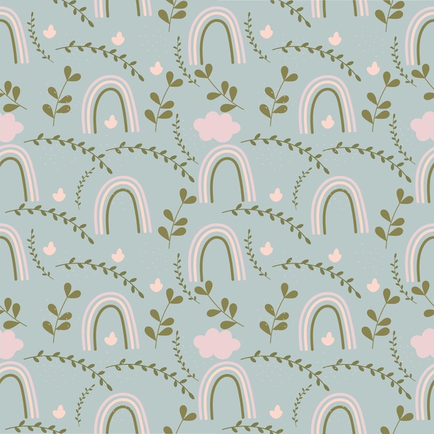 Patrón de estilo boho sin costuras con ilustración vectorial de arco iris