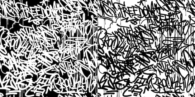 Patrón de estilo de graffiti abstracto en blanco y negro ilustración vectorial arte de fondo