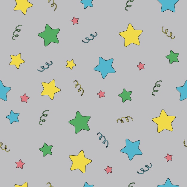 Patrón de estrella geométrica moderna Patrón sin costuras de estrella de garabato sobre un fondo gris Vector