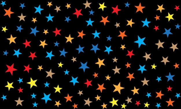 Patrón de estrellas colorido en fondo negro Vibrante diseño de estrellas multicolor para arte digital