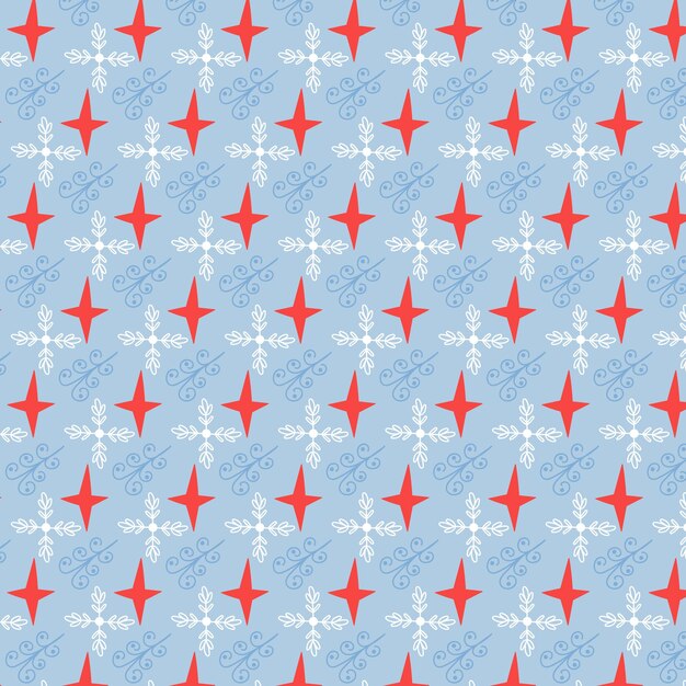 Patrón de estrellas de copos de nieve de Navidad. Feliz Navidad de fondo de año nuevo. Ilustración de vector en tonos azules para envolver regalos