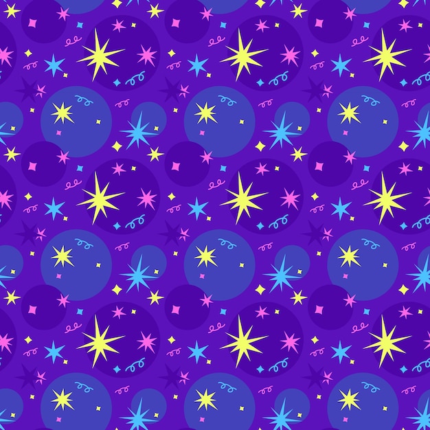 Patrón de estrellas de dibujos animados Estrellas cósmicas en la oscuridad Ilustración vectorial cósmica del cielo nocturno Fondo de galaxia sin costura