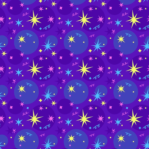 Patrón de estrellas de dibujos animados Estrellas cósmicas en la oscuridad Ilustración vectorial cósmica del cielo nocturno Fondo de galaxia sin costura