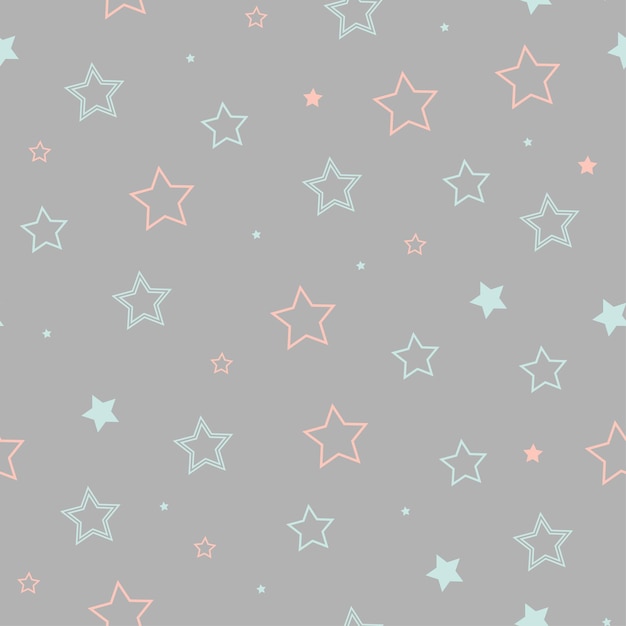 Vector patrón de estrellas de dos colores sobre un fondo gris para telas de bebé