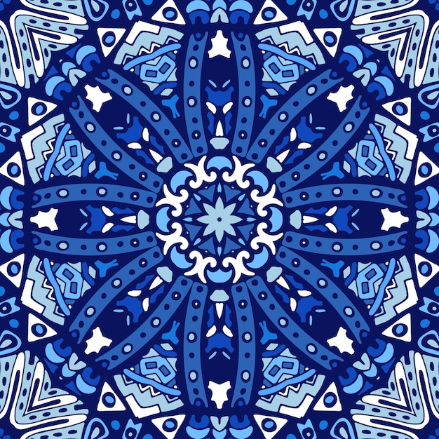 patrón étnico de azulejos de decoración de invierno de snoflake azul para tela
