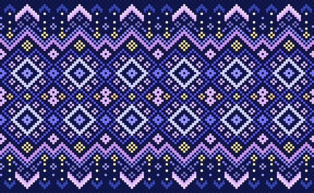 Patrón étnico de bordado Fondo abstracto geométrico vectorial Punto de cruz estilo azteca clásico