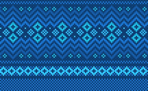 Vector patrón étnico geométrico azul vector bordado fondo tribal pixel moda estilo abstracto