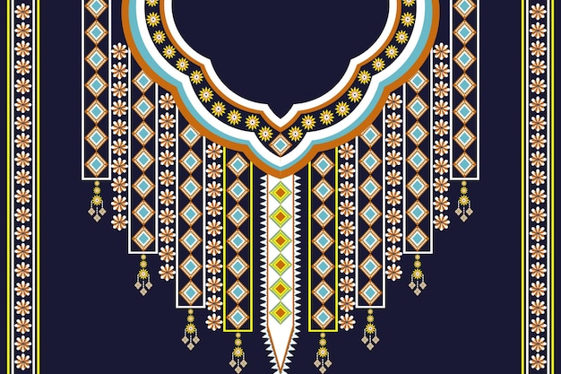 Patrón étnico geométrico nativo Diseño tradicional de bordado en el cuello