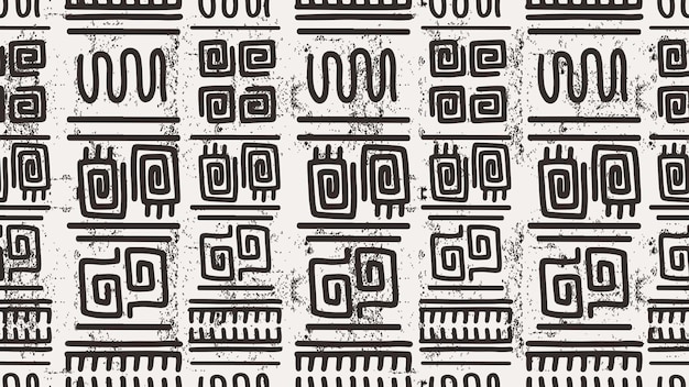 Patrón étnico inconsútil Tribal Dibujado a mano rayas ornamentales Impresión en blanco y negro