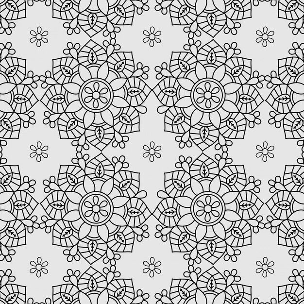 Patrón étnico lineal simple sin fisuras con mandala floral