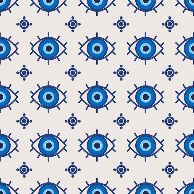 Patrón étnico del mal de ojo Amuleto azul griego místico Impresión tradicional turca Símbolo de protección
