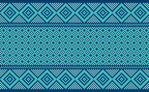 Patrón étnico de píxeles Fondo de píxeles de bordado vectorial Estilo étnico sin costura geométrico Azul verde
