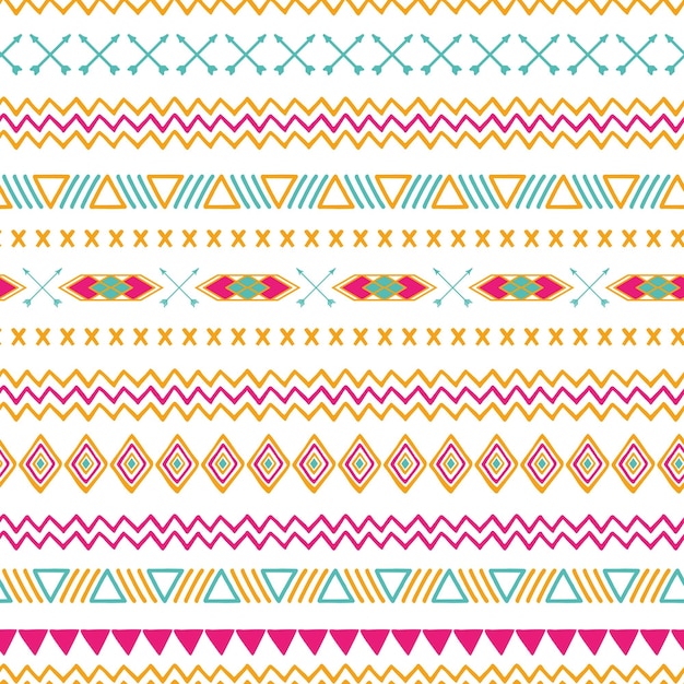 Patrón étnico tribal vectorial sin costuras en colores naranja rosa brillante Fondo geométrico azteca Textura de ornamento mexicano Diseño tradicional nativo americano Impresión geométrica popular para tela de envoltura de papel tapiz
