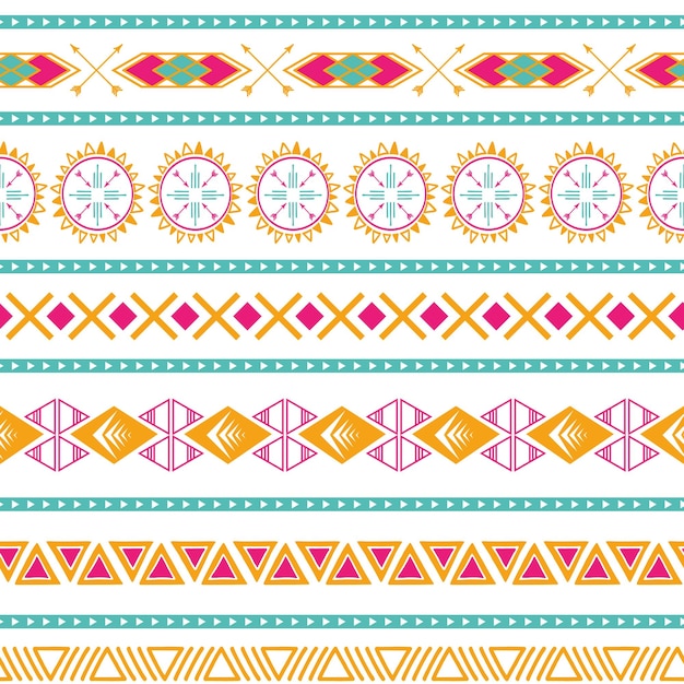 Patrón étnico tribal vectorial sin costuras en colores naranja rosa brillante Fondo geométrico azteca Textura de ornamento mexicano Diseño tradicional nativo americano Impresión geométrica popular para tela de envoltura de papel tapiz