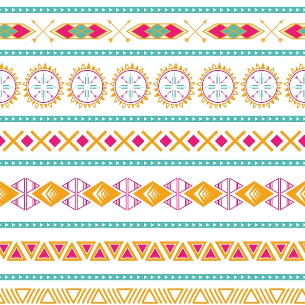 Patrón étnico tribal vectorial sin costuras en colores naranja rosa brillante fondo geométrico azteca textura de ornamento mexicano diseño tradicional nativo americano impresión geométrica popular para tela de envoltura de papel tapiz