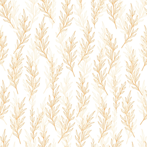 Patrón de eucalipto en estilo de línea. Ornamento dibujado a mano sin costuras oliva floral. Patrón de repetición de doodle moderno con rama de olivo. Papel pintado lindo de eucalipto, ilustración vectorial en colores pastel