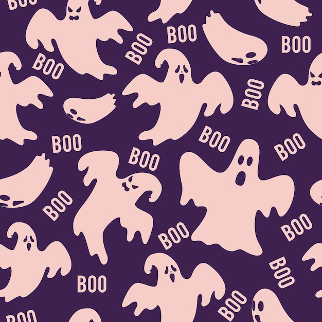 Patrón de fantasma sin costura con boo halloween texto