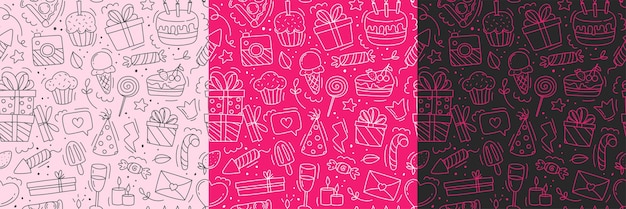 Patrón de feliz cumpleaños Ilustración de vector dibujado a mano aislado sobre fondo blanco